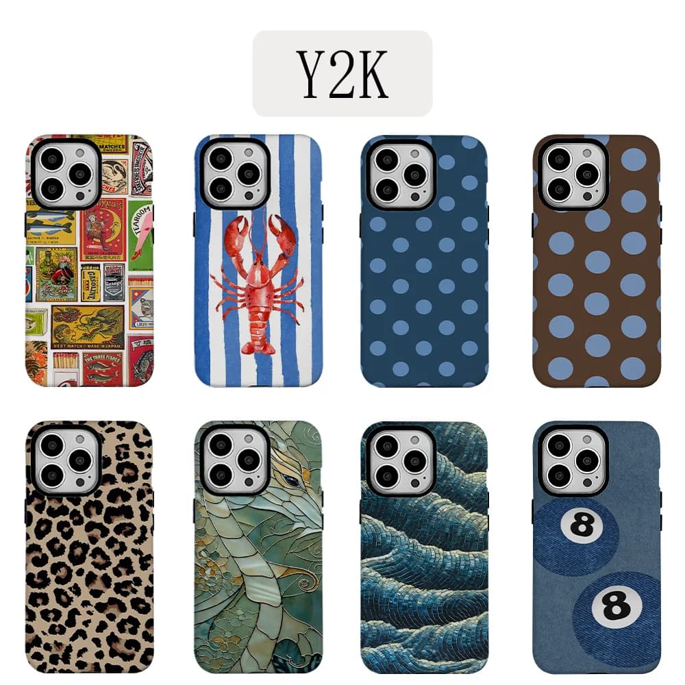 Luxury Y2K Polka Dots Phone Case for iPhone 17 16e 16 15 14 13 12 11 X XS XR XSMAX 7 8 Air Pro Max Plus Luxury Double-layer