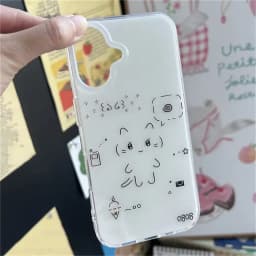 Korean Cute Line Rabbit Cat Phone Case for Samsung Galaxy S26 S25 S24 S23 S22 S21 FE Ultra Plus 4G 5G Feather Texture Back Cover