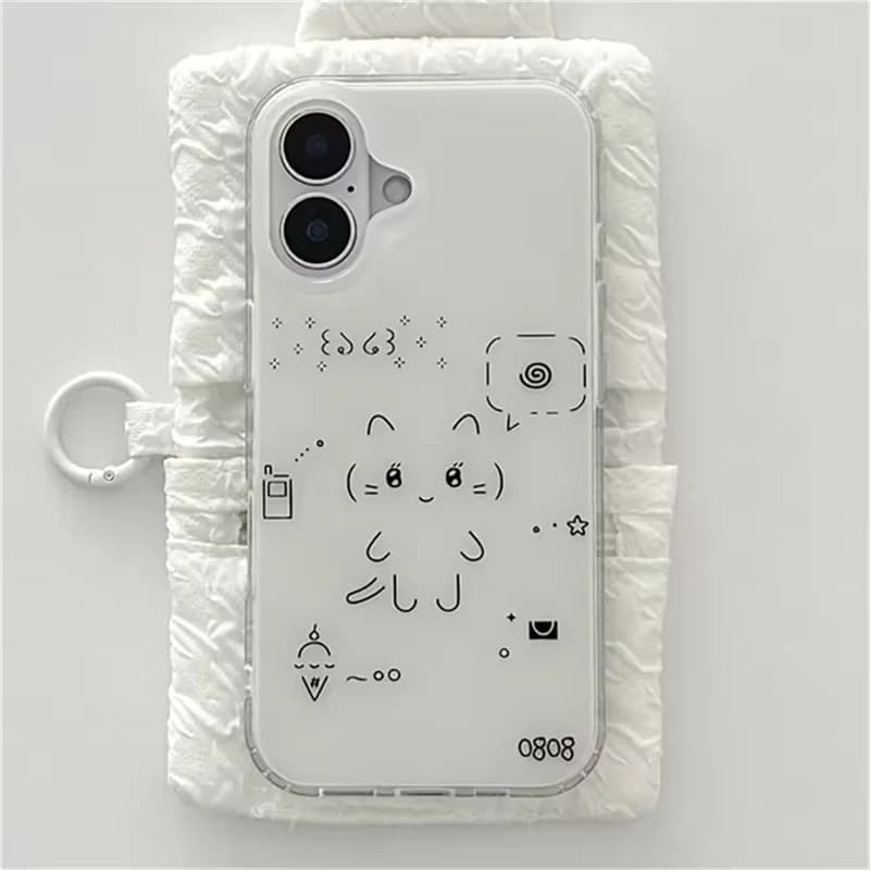 Korean Cute Line Rabbit Cat Phone Case for Samsung Galaxy S26 S25 S24 S23 S22 S21 FE Ultra Plus 4G 5G Feather Texture Back Cover