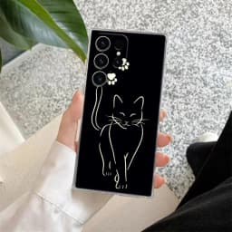 Funny Cute Cat Line Art Clear Case For Samsung Galaxy S26 S25 S24 S23 Ultra S20 S21 FE S22 Plus S26 Ultra S25FE Soft Phone Cover