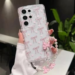 Pink Bow Pattern Chain Case For Redmi Note 14 4G Pro 5G Plus 15 15C 14C 13C 4G 12C 12 13 A3 10C Wave Side Cover