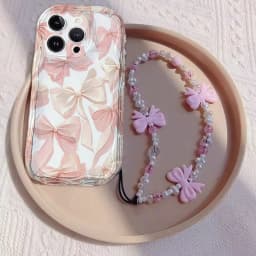 Pink Bow Pattern Chain Case For Redmi Note 14 4G Pro 5G Plus 15 15C 14C 13C 4G 12C 12 13 A3 10C Wave Side Cover