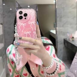 Pink Bow Pattern Chain Case For Redmi Note 14 4G Pro 5G Plus 15 15C 14C 13C 4G 12C 12 13 A3 10C Wave Side Cover