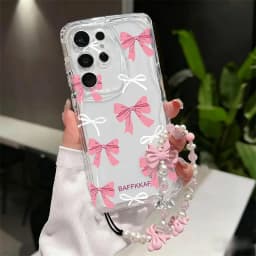 Pink Bow Pattern Chain Case For Redmi Note 14 4G Pro 5G Plus 15 15C 14C 13C 4G 12C 12 13 A3 10C Wave Side Cover