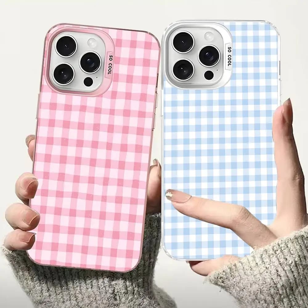 Simple Chic Lattice Pattern Phone Case For iPhone 17 16 15 14 13 12 11 Pro MAX Matte Shockproof Back Anti Fall Matte Cover