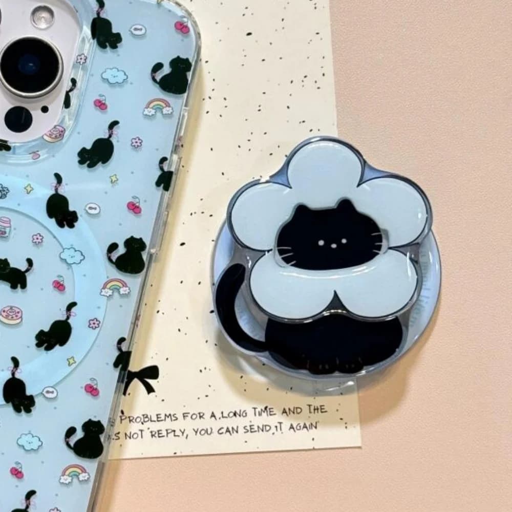 Korean INS Cute Cartoon Scarf Kitten For Magsafe Griptok Holder Phone Finger Ring Stand Support For iPhone 17 16 Samsung Bracket