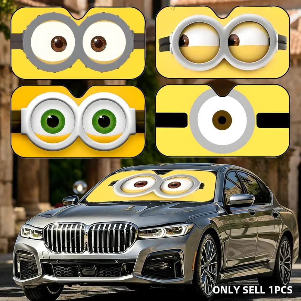 Cartoon Yellow Eye Sun Visor Foldable Aluminum Foil Car Windshield Sun Shade - UV Protection & Heat Insulation Visor