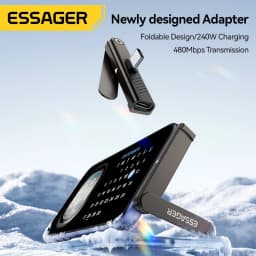 Essager 240W 2-in-1 Fast Charging OTG Adapter with Foldable Stand Type-C Male to Type-C Female Converter For iPhone 17 16 15 Pro