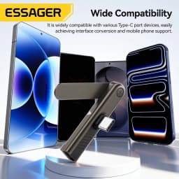 Essager 240W 2-in-1 Fast Charging OTG Adapter with Foldable Stand Type-C Male to Type-C Female Converter For iPhone 17 16 15 Pro