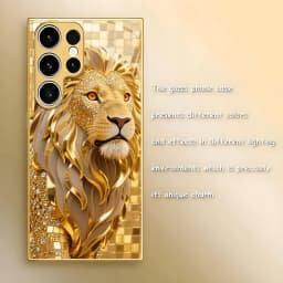 Golden Lion Pattern Electroplated Glass Phone Case Suitable for Samsung Galaxy S26 S25 S24 S23 S22 S21 S20 FE/Ultra/Plus Anti Fa