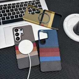 Luxury For Magsafe For Samsung S26 S25 S24 S23 Fe Ultra Plus Carbon Fiber Texture Phone Case Wireless Charge Halfborder Pc Cover