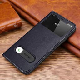 Genuine Leather Case For Iphone 11 12 13 14 15 16 Pro XS Max Case Window View Cover For Iphone XR 14 15 16 Plus Protector