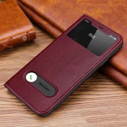 Genuine Leather Case For Iphone 11 12 13 14 15 16 Pro XS Max Case Window View Cover For Iphone XR 14 15 16 Plus Protector