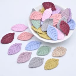 100Pcs 18*27mm Woolen Leaf Padded Flower Appliques for Children's Crafts Headwear Accessories DIY Hair Clips Earing Decoration