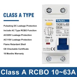 Residual Current Circuit Breaker RCBO Type A 30mA MCB 1P+N 10A 16A 20A 32A 40A 63A Earth Leakage Overload Protection TAIXI