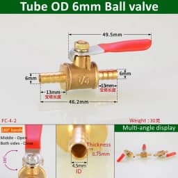 Red Handle Small Valve 6mm 8mm 10mm 12mm 14mm Hose Barb Inline Brass Water Oil Air Gas Fuel Line Ball Valve Pipe Fittings