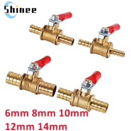 Red Handle Small Valve 6mm 8mm 10mm 12mm 14mm Hose Barb Inline Brass Water Oil Air Gas Fuel Line Ball Valve Pipe Fittings