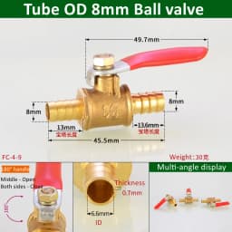 Red Handle Small Valve 6mm 8mm 10mm 12mm 14mm Hose Barb Inline Brass Water Oil Air Gas Fuel Line Ball Valve Pipe Fittings