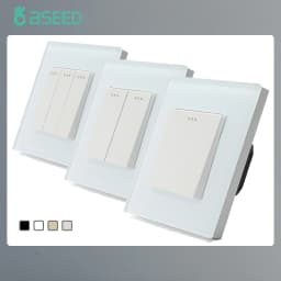 BSEED Mechanical Wall Light Switch Button 1/2/3Gang 1Way Crystal Glass Panel Power Switch On Off 250V White Black