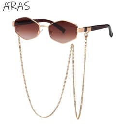 Retro Small Frame Hexagon Sunglasses Women With Chain 2026 Luxury Brand Steampunk Unique Polygon Sun Glasses For Ladies Eyewear