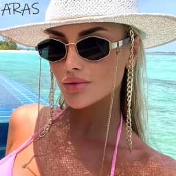 Retro Small Frame Hexagon Sunglasses Women With Chain 2026 Luxury Brand Steampunk Unique Polygon Sun Glasses For Ladies Eyewear