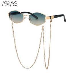Retro Small Frame Hexagon Sunglasses Women With Chain 2026 Luxury Brand Steampunk Unique Polygon Sun Glasses For Ladies Eyewear