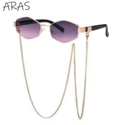 Retro Small Frame Hexagon Sunglasses Women With Chain 2026 Luxury Brand Steampunk Unique Polygon Sun Glasses For Ladies Eyewear