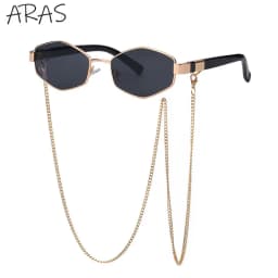 Retro Small Frame Hexagon Sunglasses Women With Chain 2026 Luxury Brand Steampunk Unique Polygon Sun Glasses For Ladies Eyewear
