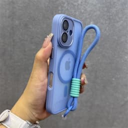 For Magsafe Translucency Contrast Lanyard Case For iPhone 16 15 Pro Max 14 Plus 11 12 13 16e Hand Wrist Strap Matte Clear Cover