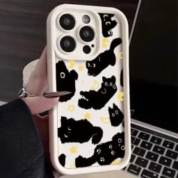 Y2K Moon Star Black Cat Case For Samsung Galaxy S25 FE S24 S26 Ultra Plus A17 A56 A36 A26 A16 A55 A54 A53 A23 A34 A35 A07 A06 5G