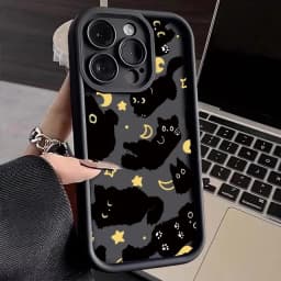 Y2K Moon Star Black Cat Case For Samsung Galaxy S25 FE S24 S26 Ultra Plus A17 A56 A36 A26 A16 A55 A54 A53 A23 A34 A35 A07 A06 5G