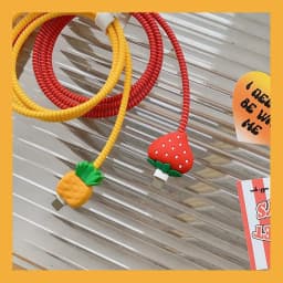 Strawberry Pineapple 3D Charger Protective Case For Apple iPhone 18W 20W Fast Charge Protection Cover Cable Data Line Winder