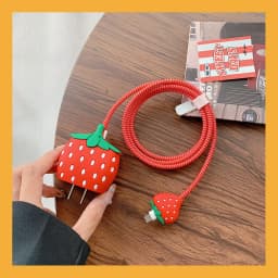Strawberry Pineapple 3D Charger Protective Case For Apple iPhone 18W 20W Fast Charge Protection Cover Cable Data Line Winder