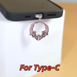 Gothic Punk Silver and Black Vampire Bat Phone Dust Plug, Amulet Bat Phone Pendant, Gift Ornament for Iphone/Type-C Interface, Handmade Phone Accessory