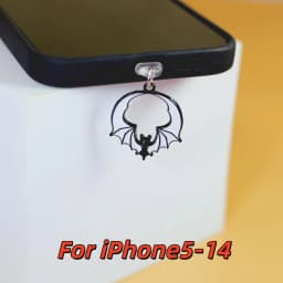 Gothic Punk Silver and Black Vampire Bat Phone Dust Plug, Amulet Bat Phone Pendant, Gift Ornament for Iphone/Type-C Interface, Handmade Phone Accessory