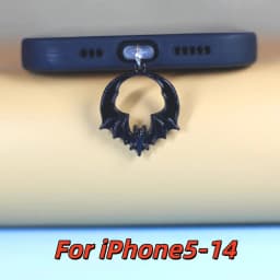 Gothic Punk Silver and Black Vampire Bat Phone Dust Plug, Amulet Bat Phone Pendant, Gift Ornament for Iphone/Type-C Interface, Handmade Phone Accessory