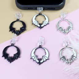 Gothic Punk Silver and Black Vampire Bat Phone Dust Plug, Amulet Bat Phone Pendant, Gift Ornament for Iphone/Type-C Interface, Handmade Phone Accessory