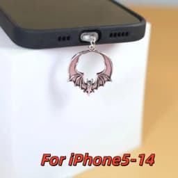 Gothic Punk Silver and Black Vampire Bat Phone Dust Plug, Amulet Bat Phone Pendant, Gift Ornament for Iphone/Type-C Interface, Handmade Phone Accessory