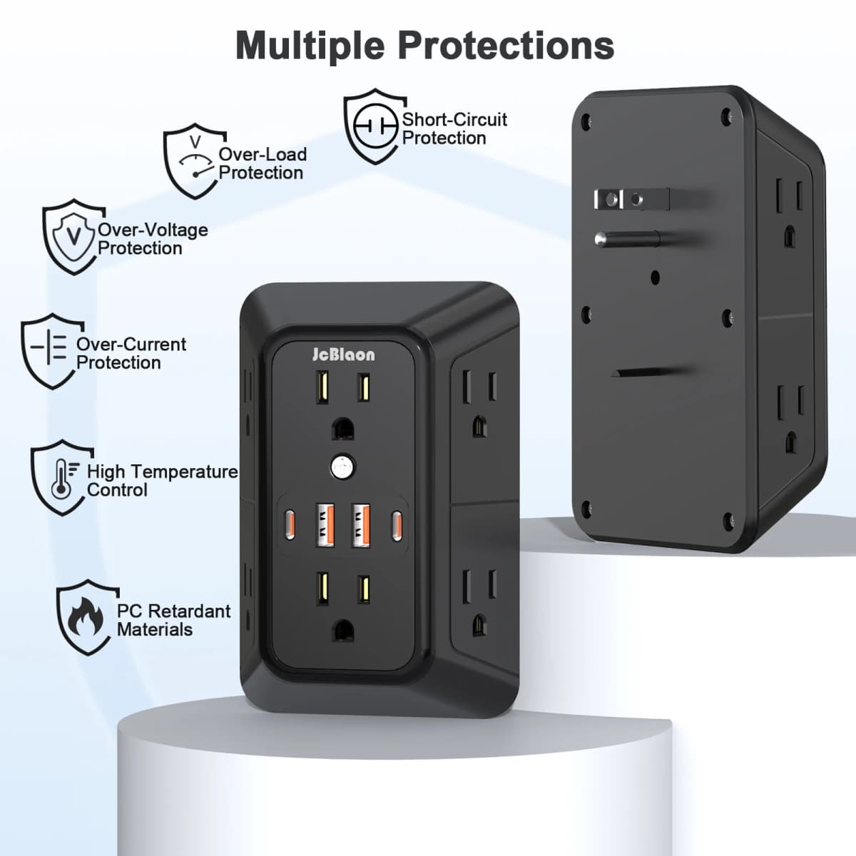 Power Strip with 6 AC Wide Outlets 2 USB Ports 2 Type-C Sockets , Multi-socket Wall Plug Adapter Power Expander Quick Charge
