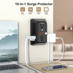 Power Strip with 6 AC Wide Outlets 2 USB Ports 2 Type-C Sockets , Multi-socket Wall Plug Adapter Power Expander Quick Charge