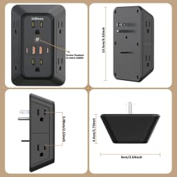Power Strip with 6 AC Wide Outlets 2 USB Ports 2 Type-C Sockets , Multi-socket Wall Plug Adapter Power Expander Quick Charge