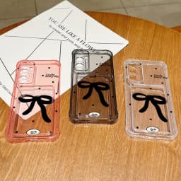 Black Bow Clear Card Bag Wallet Case For Samsung Galaxy A57 A18 A37 A27 A17 A56 A16 A26 A55 S25 FE S26 S25 S23 Ultra Phone Cover