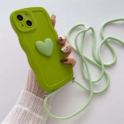 Luxury Crossbody Necklace Lanyard 3D Love Heart Wave Border Soft Case For iPhone 16 15 14 Pro Max 13 12 11 X XS XR 7 Plus Cover