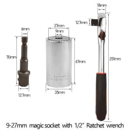 Onnfang 7-19/11-32mm Universal Ratchet Wrench Universal Socket Head, Household Socket Power/Hand Tool Wrench