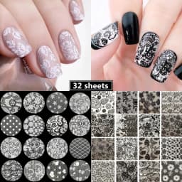 Black White Lace Rose Nails Foil Stickers Black Flowers Design Manicure Nail Art Transfer Paper Nails Art Decals