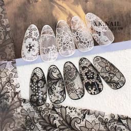 Black White Lace Rose Nails Foil Stickers Black Flowers Design Manicure Nail Art Transfer Paper Nails Art Decals