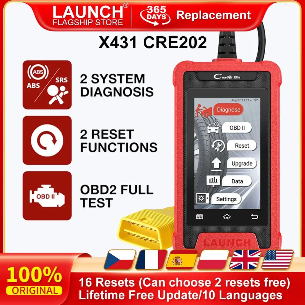 LAUNCH X431 Creader Elite CRE202 OBD2 Diagnostic Tools 2 Systems ABS SRS Diagnoses 2 Resets EOBD Scanner Lifetime Free Update