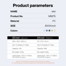 Mixi 2026 New Design Wide Handle Suitcase Men Carry-On Luggage Women Travel Trolley Case 20 Inch Cabin PC Aluminum Frame M9275