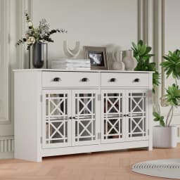 Modern Buffet Cabinet with Drawers, Wood Sideboard Buffet Cabinet with 4 Acrylic Glass Doors, Freestanding Bar Cabinet