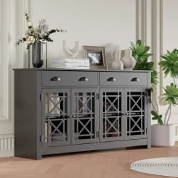 Modern Buffet Cabinet with Drawers, Wood Sideboard Buffet Cabinet with 4 Acrylic Glass Doors, Freestanding Bar Cabinet